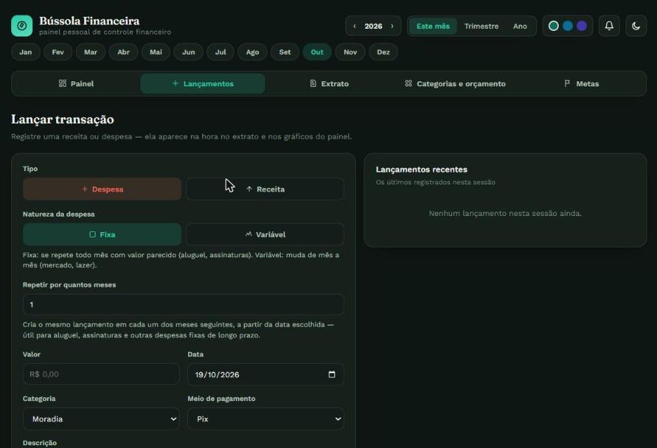 Formulário para lançar uma receita ou despesa